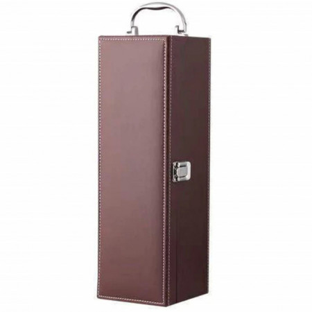 Cutie caseta eleganta pentru sticla, cu maner si set de 4 accesorii pentru vin incluse, model clasic, maro, Pufo