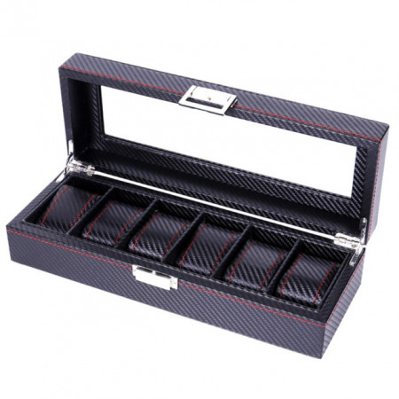 Cutie caseta pentru depozitare si organizare 6 ceasuri, model Pufo Glossy Royal