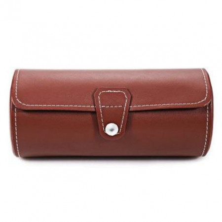 Pachet cutie caseta depozitare si transport din piele ecologica pentru 3 ceasuri + 1 ceas barbatesc elegant DEEP RED, cifre romane, curea maro, Pufo