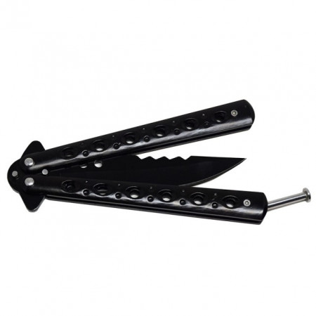Pachet cutit butterfly, briceag fluture negru 23 cm + prastie metalica de buzunar cu cauciuc natural, latex, rezistent