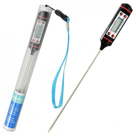 Pachet termometru digital cu sonda pentru bucatarie, lichide, alimente, lactate, prajituri, ceara, etc. -50° C - +300° C + Aprinzator reglabil si reincarcabil pentru aragaz tip bricheta, albastru