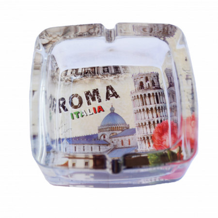 Scrumiera Pufo din sticla, model Roma, 9,5 cm