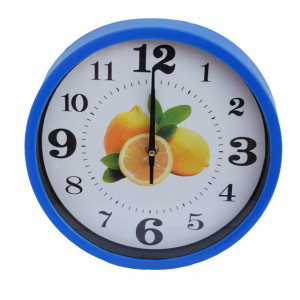 Ceas decorativ de perete Pufo Fruits, model Lemon, 25 cm, albastru