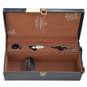 Cutie cadou tip cufar pentru vin, model Premium cu maner si accesorii incluse, negru