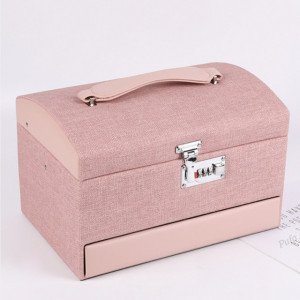 Cutie eleganta de dama Pufo Delicate pentru depozitare si organizare bijuterii si accesorii, inchizatoare cu cifru, roz