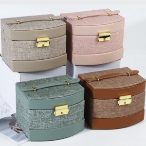 Cutie eleganta de dama Pufo Glance pentru depozitare si organizare bijuterii si accesorii, model etajat, roz
