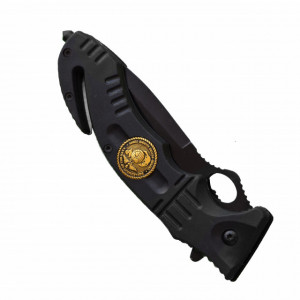 Cutit briceag tactic 23 cm, model Army Style - Black Marine, cu sistem de taiat centura si varf pentru spart geamuri