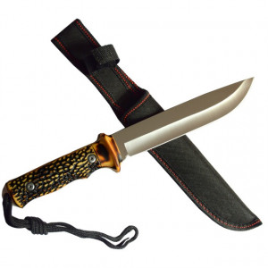 Cutit de vanatoare Full Tang 33 cm, maner imitatie corn cerb + teaca