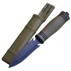 Cutit practic 23 cm Army Style cu lama dubla si varf ascutit, design deosebit, teaca inclusa