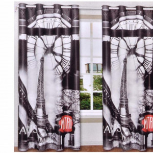 Draperie Pufo cu Turnul Eiffel din Paris si ceas, 140 x 250 cm