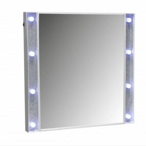 Oglinda de perete Pufo Shine potrivita pentru cosmetica, cu 8 leduri, 50 x 50 cm