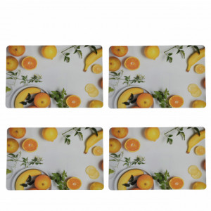 Set suport farfurie pentru servirea mesei, model Yellow Fruits, 4 bucati, 43 x 28 cm