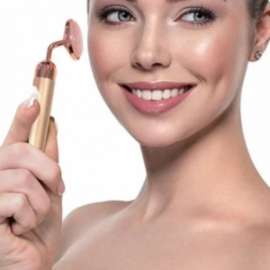 Aparat pentru masaj lifting facial si ochi cu vibratii si piatra jade din quartz impotriva ridurilor, Pufo Pink