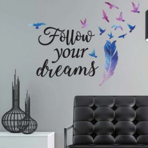 Autocolant sticker decorativ Pufo pentru perete cu mesaj motivational, Folow your dreams, 30 x 21 cm