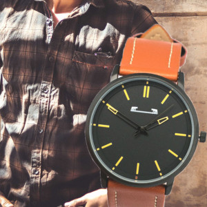 Ceas barbatesc clasic-elegant MATTEO FERARI, model slim, plat, design italian, cadran negru,curea maro