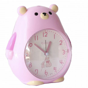 Ceas de masa desteptator pentru copii Pufo, model Ursuletul Grijuliu 26 cm, roz