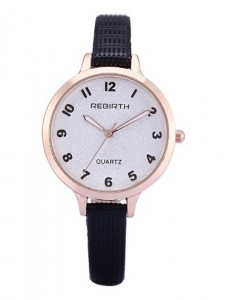 Ceas elegant de dama REBIRTH + cutie inclusa, curea neagra