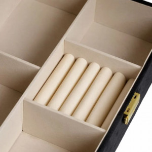 Cutie caseta eleganta Pufo Luxury Velvet pentru organizare si depozitare bijuterii din catifea, 30 x 20 cm, negru