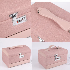 Cutie eleganta de dama Pufo Delicate pentru depozitare si organizare bijuterii si accesorii, inchizatoare cu cifru, roz