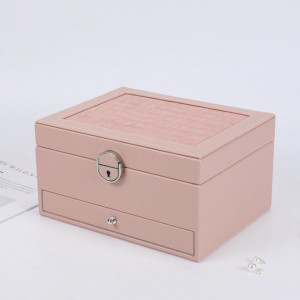 Cutie eleganta de dama Pufo Glamour pentru depozitare si organizare bijuterii si accesorii, model etajat, roz