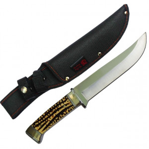 Cutit de vanatoare 30,5 cm, maner imitatie corn cerb + teaca