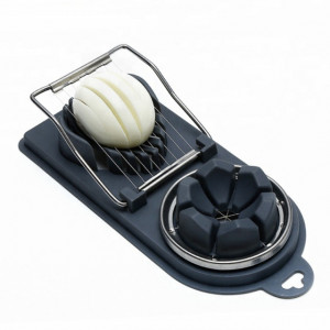 Dispozitiv manual Pufo pentru feliat oua fierte, mozzarella, ciuperci, etc, cu doua forme, negru, 20 cm