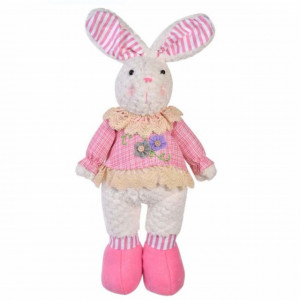 Figurina Iepuras textil de Paste, model Bunny Pink, Pufo, 38 cm