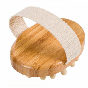 Perie din lemn Pufo pentru masaj corporal, 10 cm, maro