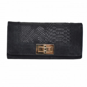 Portofel elegant de dama negru cu imprimeu tip crocodil