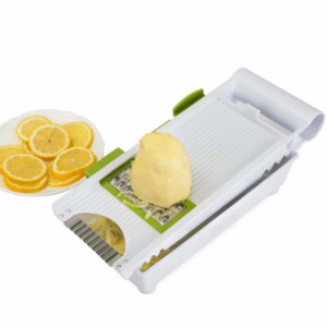 Razatoare multifunctionala pentru legume si fructe 6 in 1, inox/plastic, alb/verde, Pufo