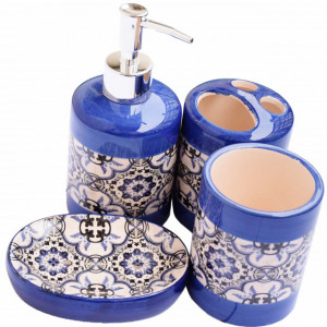 Set ceramica pentru baie compus din 4 piese, Pufo Blue Models, albastru