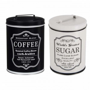 Set de 2 cutii metalice pentru depozitare zahar si cafea, 1,4 L
