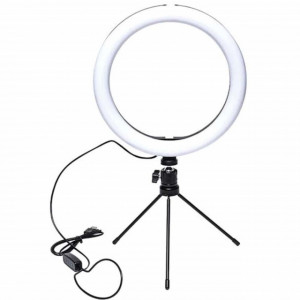 Set Lampa circulara LED Ring Light cu trepied, cu trepte de lumina reglabila, 360° si Trepied flexibil cu suport pentru telefon mobil sau aparat foto, Pufo
