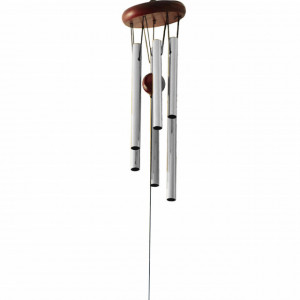 Clopotel de vant cu 6 tuburi sonore metalice pentru casa sau gradina, model Feng-Shui cu elefant, argintiu
