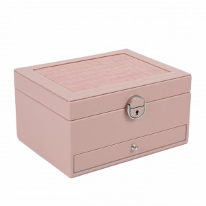 Cutie eleganta de dama Pufo Glamour pentru depozitare si organizare bijuterii si accesorii, model etajat, roz