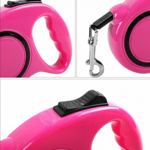 Lesa retractabila 5 m Pufo Puppy pentru caini de talie mica sau medie, sistem carabiniera cu vartej, fucsia