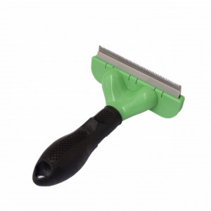 Perie toaletare caini cu par lung si greutatea 23-40 kg, buton de curatare lama si maner ergonomic, verde