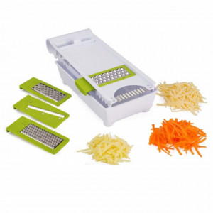 Razatoare multifunctionala pentru legume si fructe 6 in 1, inox/plastic, alb/verde, Pufo
