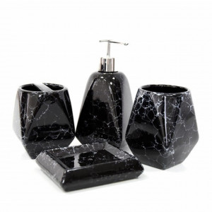 Set ceramic pentru baie compus din 4 piese, Pufo Black Elegant, negru