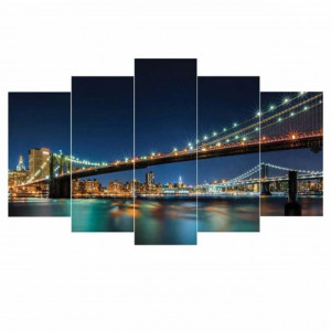 Set tablou decorativ canvas cu peisaj nocturn, 5 piese, Pufo