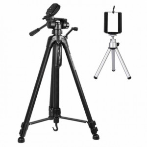 Set Trepied foto telescopic Weifeng WT-3540 universal 61-157 cm si Mini trepied metalic cu suport pentru telefon mobil, model Pufo Premium