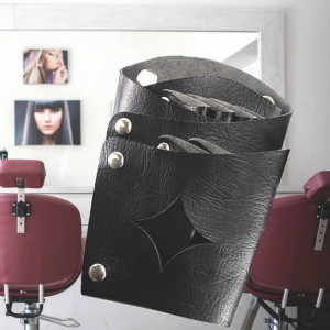 Borseta umar pentru ustensile frizerie, stilist, coafor, cosmetica, model cu stea si capse, negru
