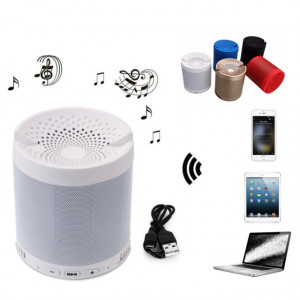 Boxa portabila Bluetooth Wireless, USB, TF Card, port auxiliar si suport pentru telefonul mobil, alb