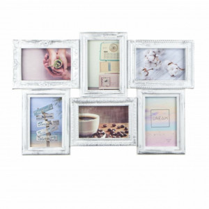 Cadru rama foto Pufo vintage cu model in relief, 6 poze, alb, 50 x 35 cm