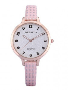 Ceas elegant de dama REBIRTH + cutie inclusa, curea roz