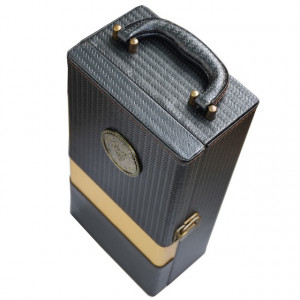 Cutie cadou tip cufar pentru vin, model Premium cu maner si accesorii incluse, negru