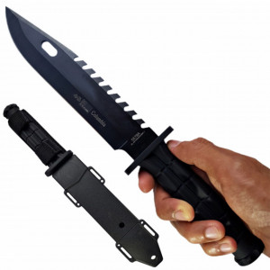 Cutit baioneta 30 cm cu zimti, teaca material pvc, negru
