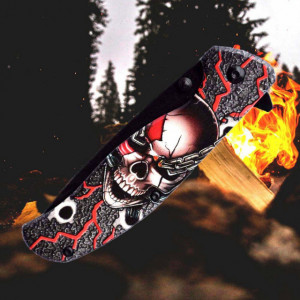 Cutit briceag de buzunar 20 cm Skull Print cu sistem de blocare lama