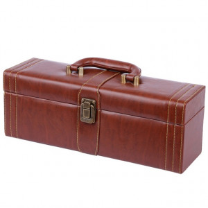Geanta cadou tip cufar pentru vin, model Vintage cu maner si accesorii incluse