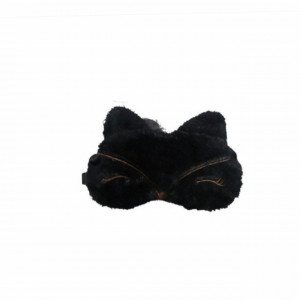 Masca pufoasa pentru dormit sau calatorie, cu gel detasabil, Pufo Foxxy, 20 cm, negru